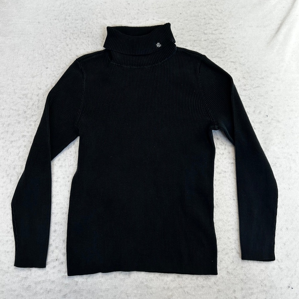 Lauren Ralph Lauren Turtleneck Sweater Womens M Black Ribbed Knit Long Sleeve